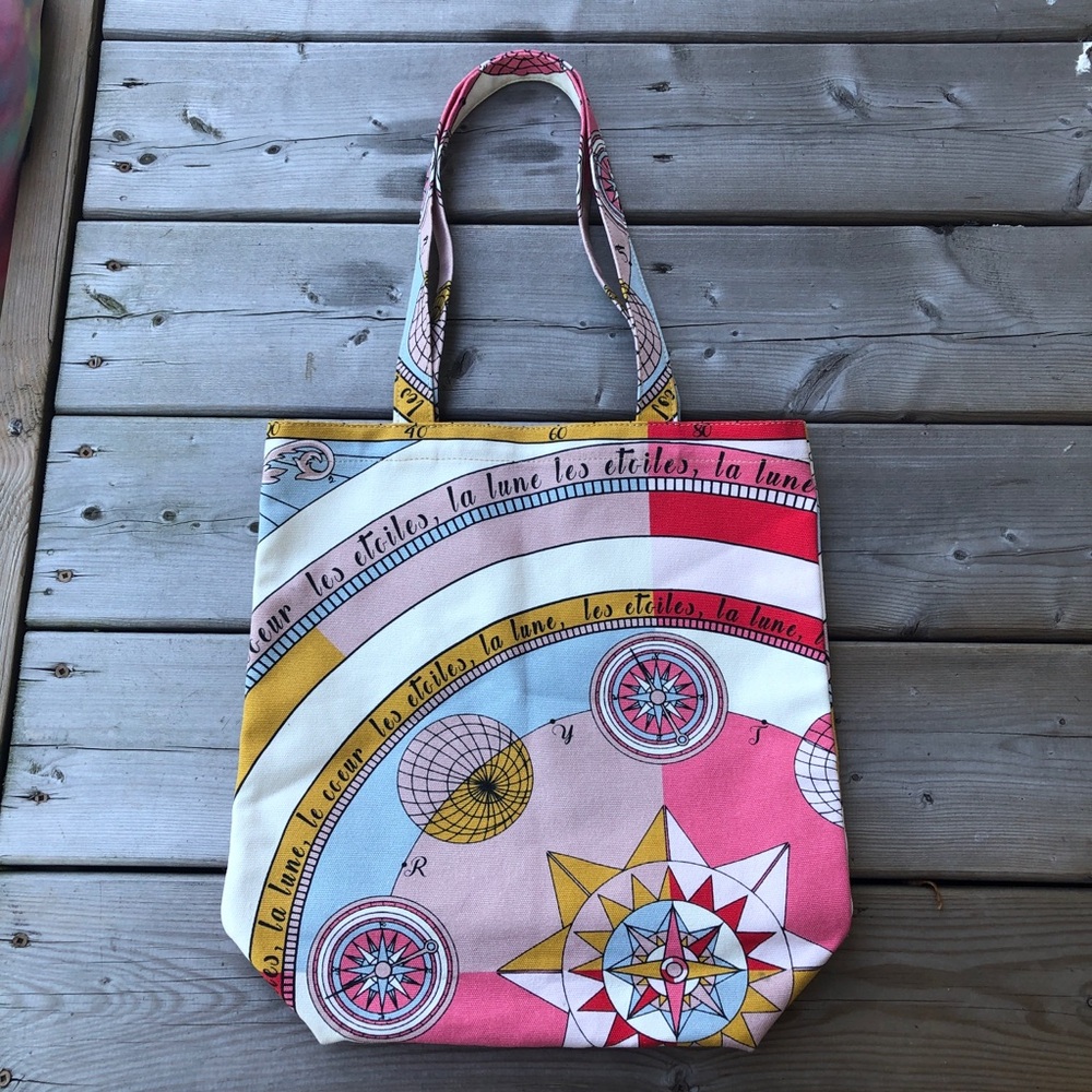 RARE Tory Burch Stars Constellations Printed Graphic Canvas Tote Bag Shopper